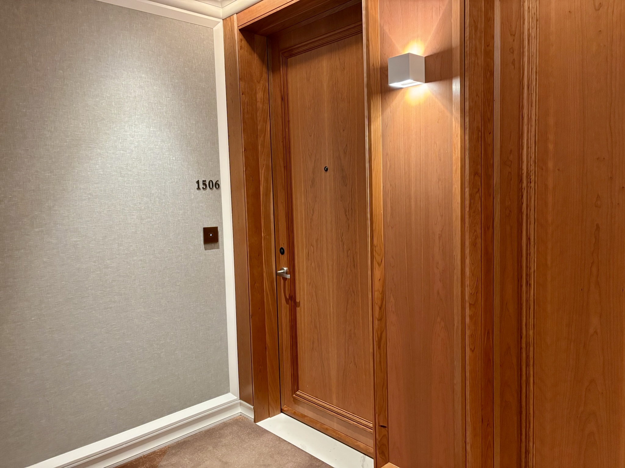 Inside the Park Hyatt London River Thames: Rooms, Dining, Pool & More 11 Exterior view of room 1506 at the Park Hyatt London River Thames with doorbell and door