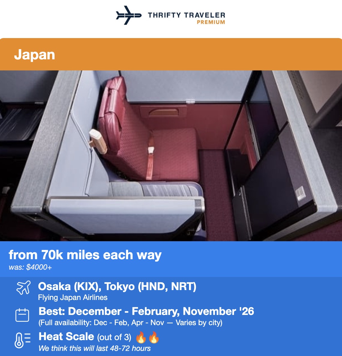 Japan Airlines business class flight deal