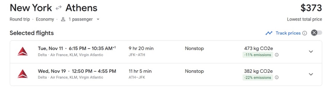 JFK to Athens airfare for $373 roundtrip