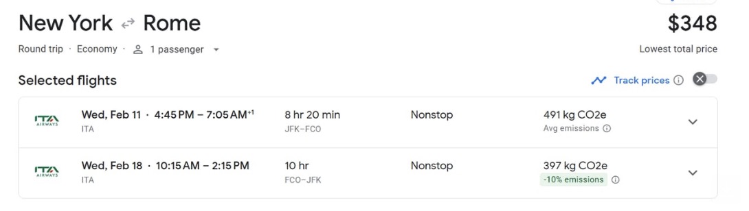 JFK to Rome airfare for $348 roundtrip