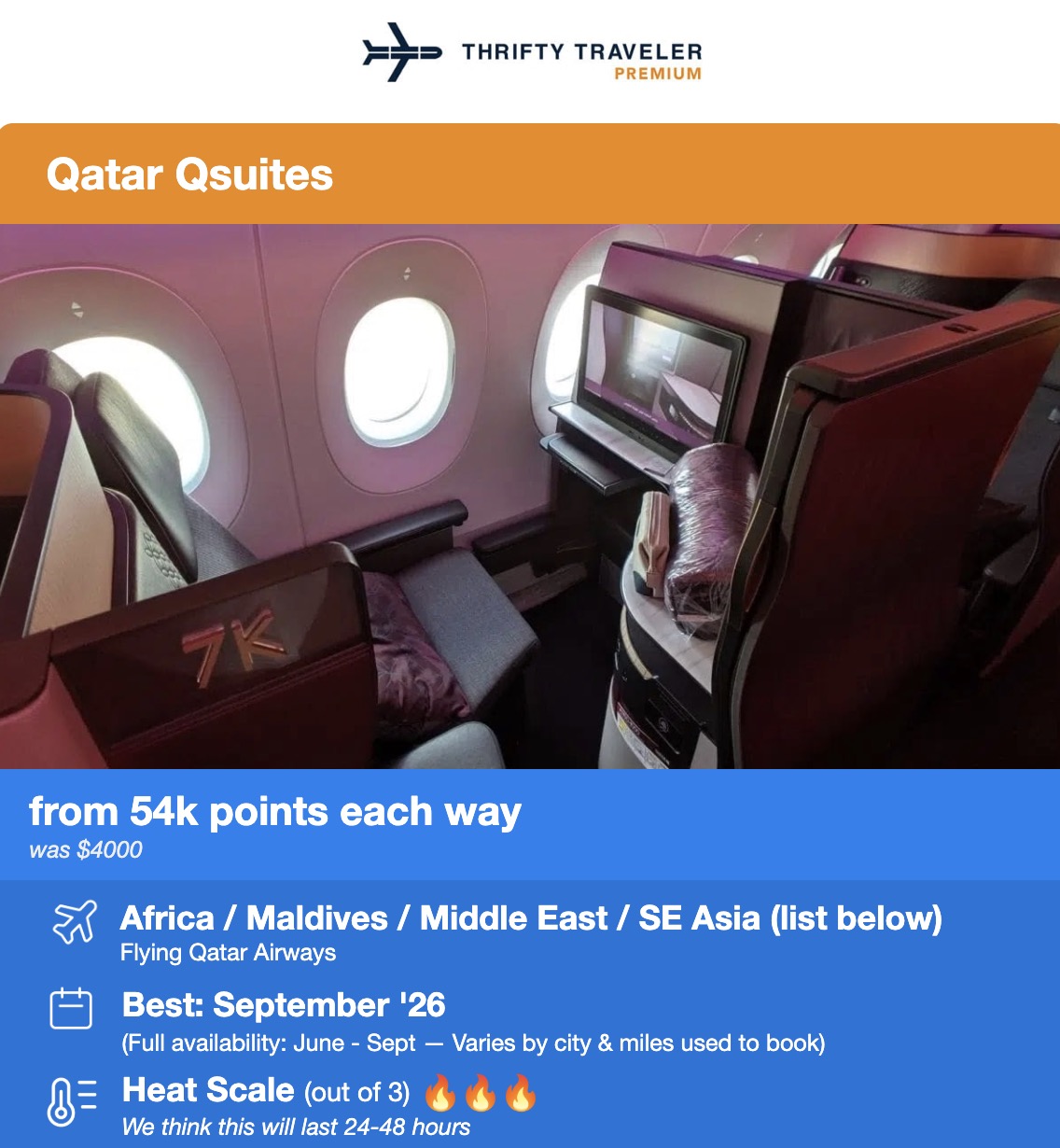 Qatar Airways QSuites from 95,000 points