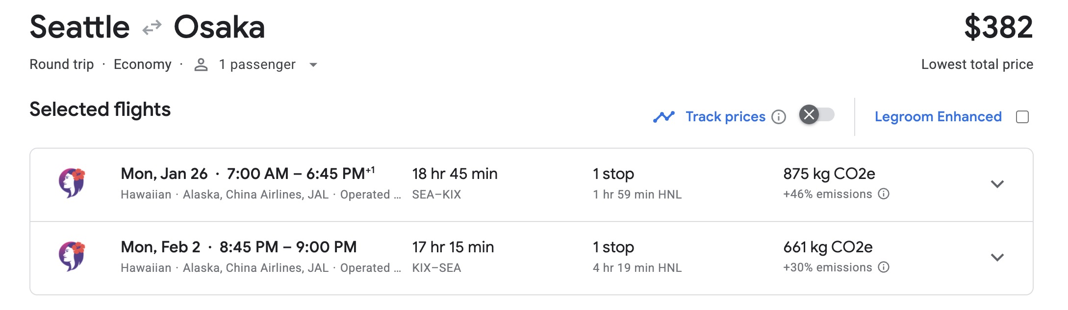 SEA-KIX airfare for $382 roundtrip. 