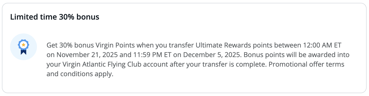 Virgin Atlantic Transfer Bonus 30%