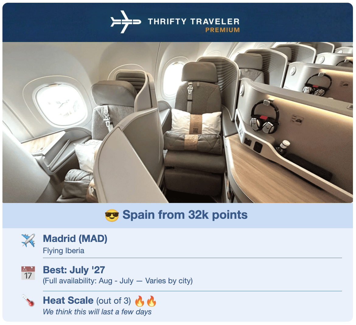 Earn $1,000 (or 100K Points) With No-Annual-Fee Chase Ink Business Cards! 4 Thrifty Traveler Premium flight alert for business class seats to Spain from 32k points each way