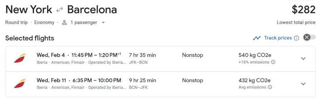 JFK to BCN airfare for $282