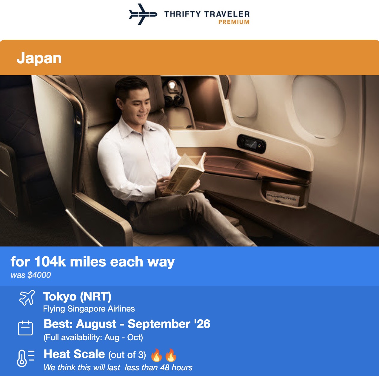Tokyo business class on Singapore Airlines