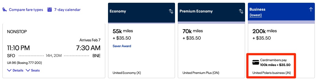 Bigger Bonus Offers: Earn up to 90K Miles on United Credit Cards! 1 United award SFO-BNE for 100K in business class with cardmember discount.