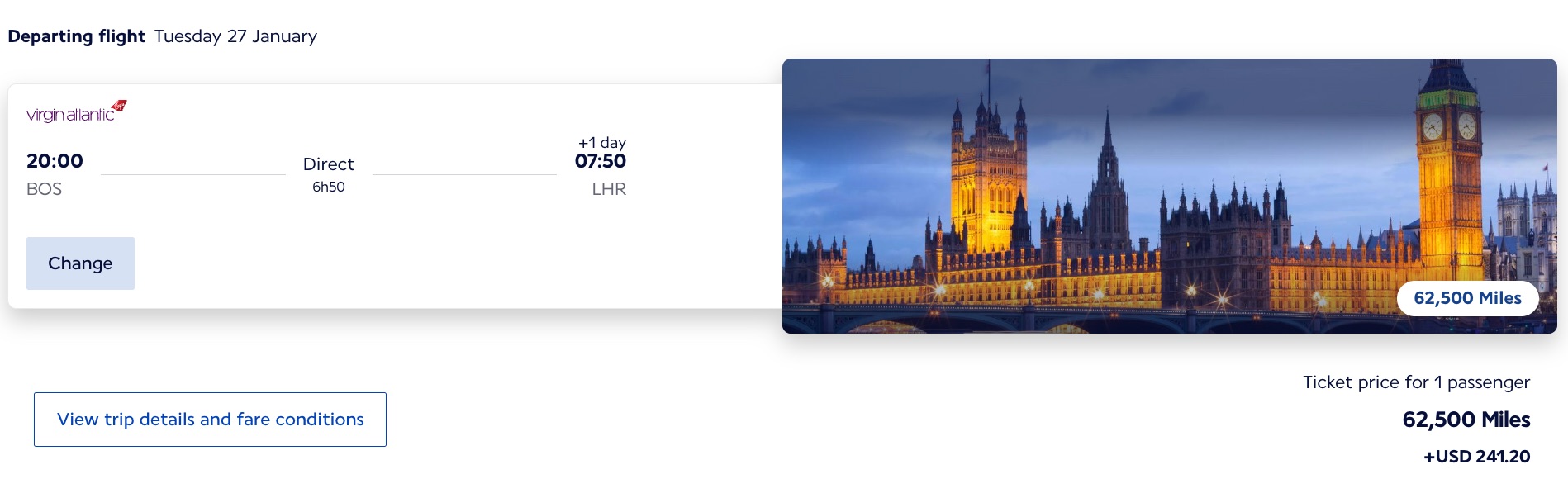 boston to london virgin atlantic business class redemption