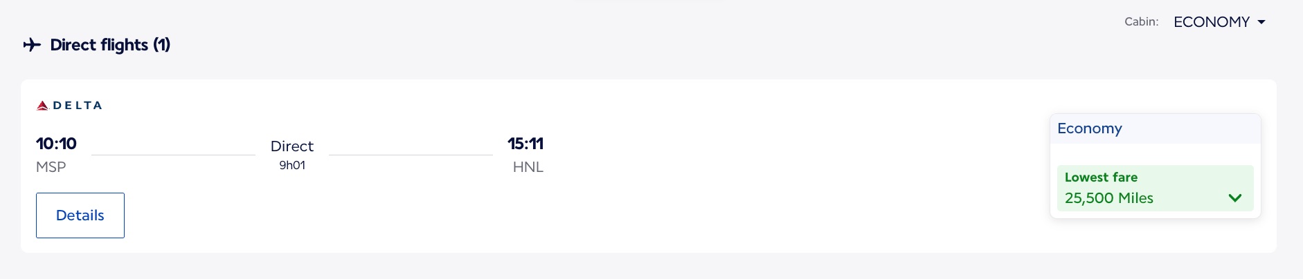 minneapolis to honolulu for 25,500 miles