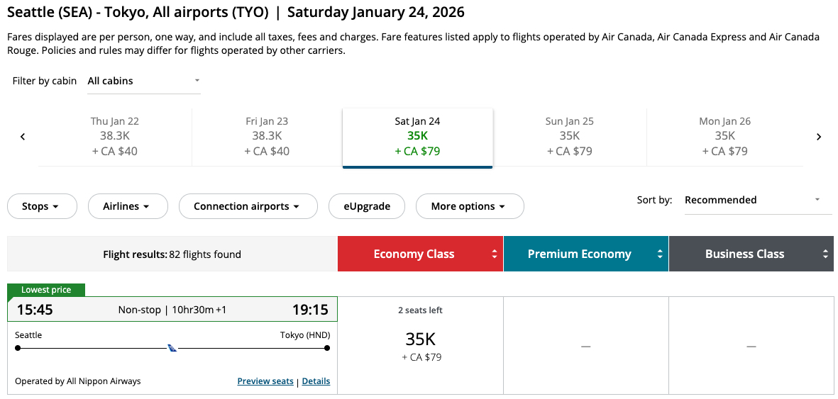 10 of the Best Award Search Tools to Use Your Points & Miles 60 Seattle to Tokyo with Air Canada points