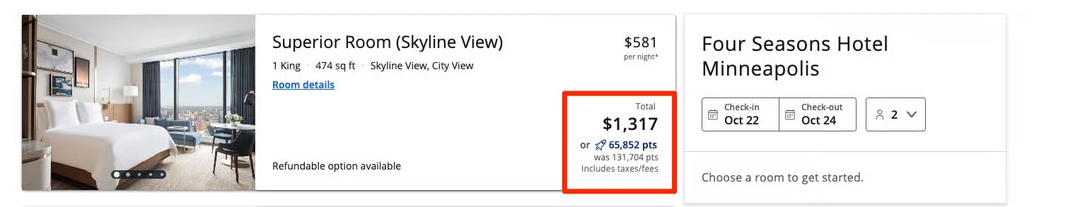 Four Season Minneapolis - Chase Points Boost redemption for just 65,000 points