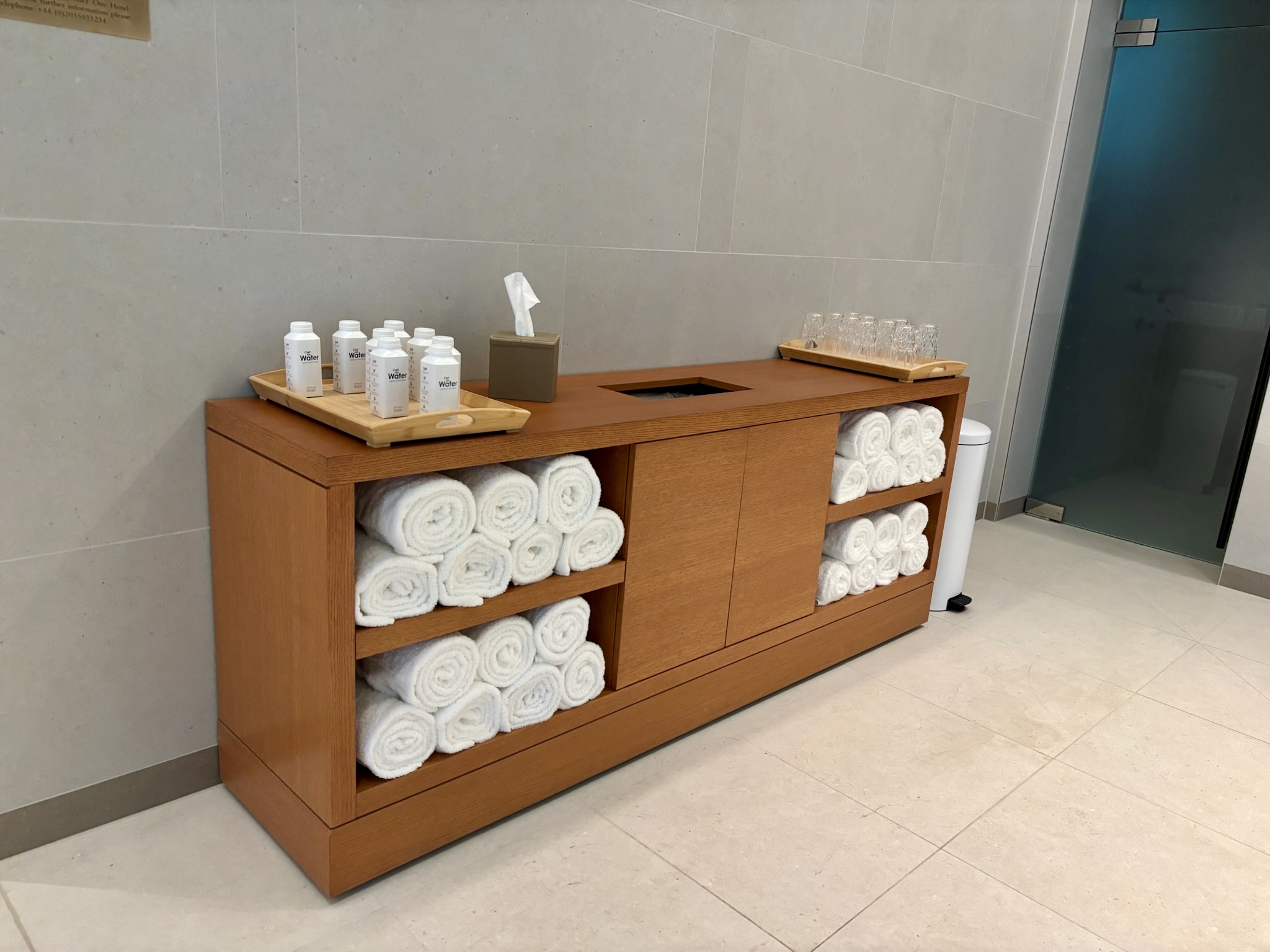 Inside the Park Hyatt London River Thames: Rooms, Dining, Pool & More 53 Stand with towels and refreshments by the pool