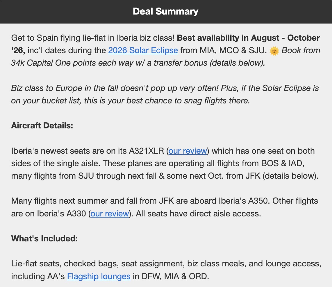 Iberia business class flight deal description