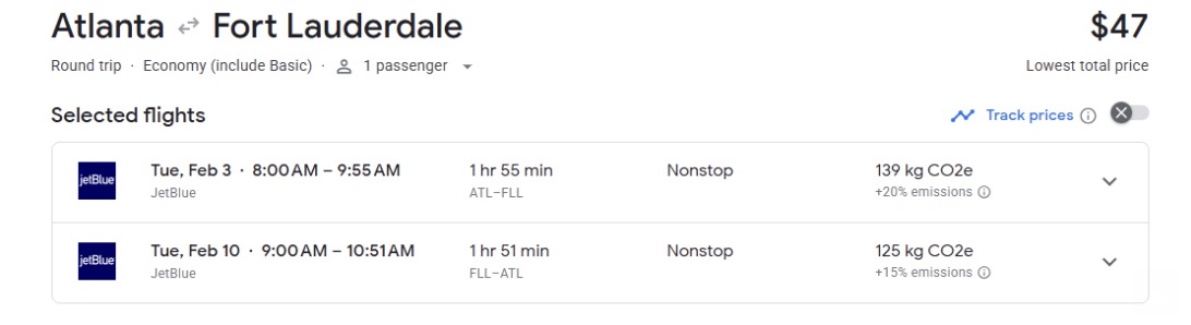 Atlanta Fort Lauderdrale airfare for $47 roundtrip