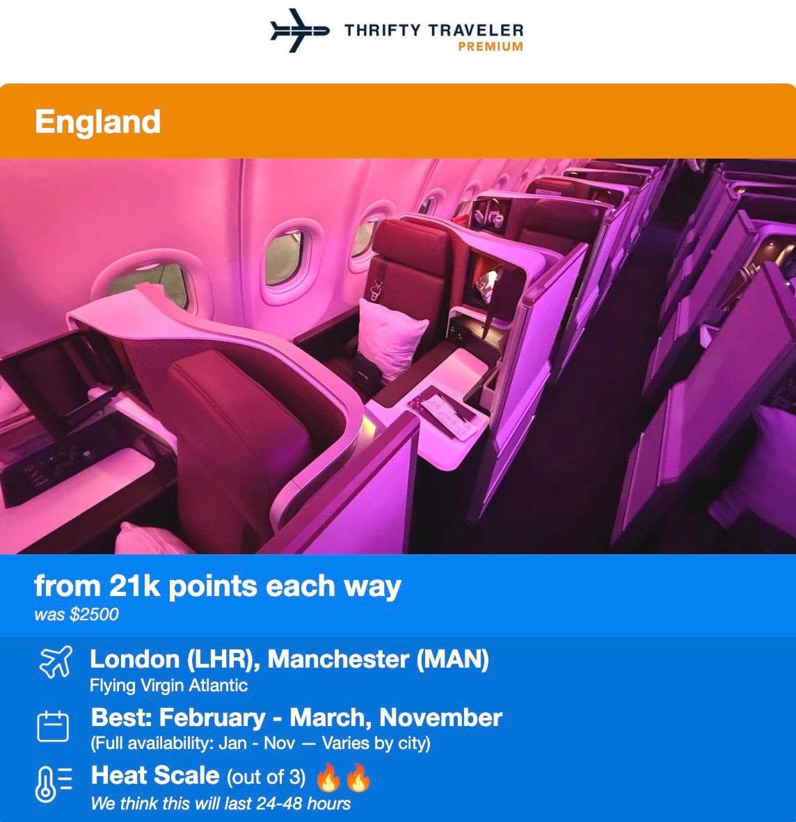 Early Bird Gets the Worm: The Key to Finding Business Class Award Space Lately 8 Virgin Atlantic business class deal