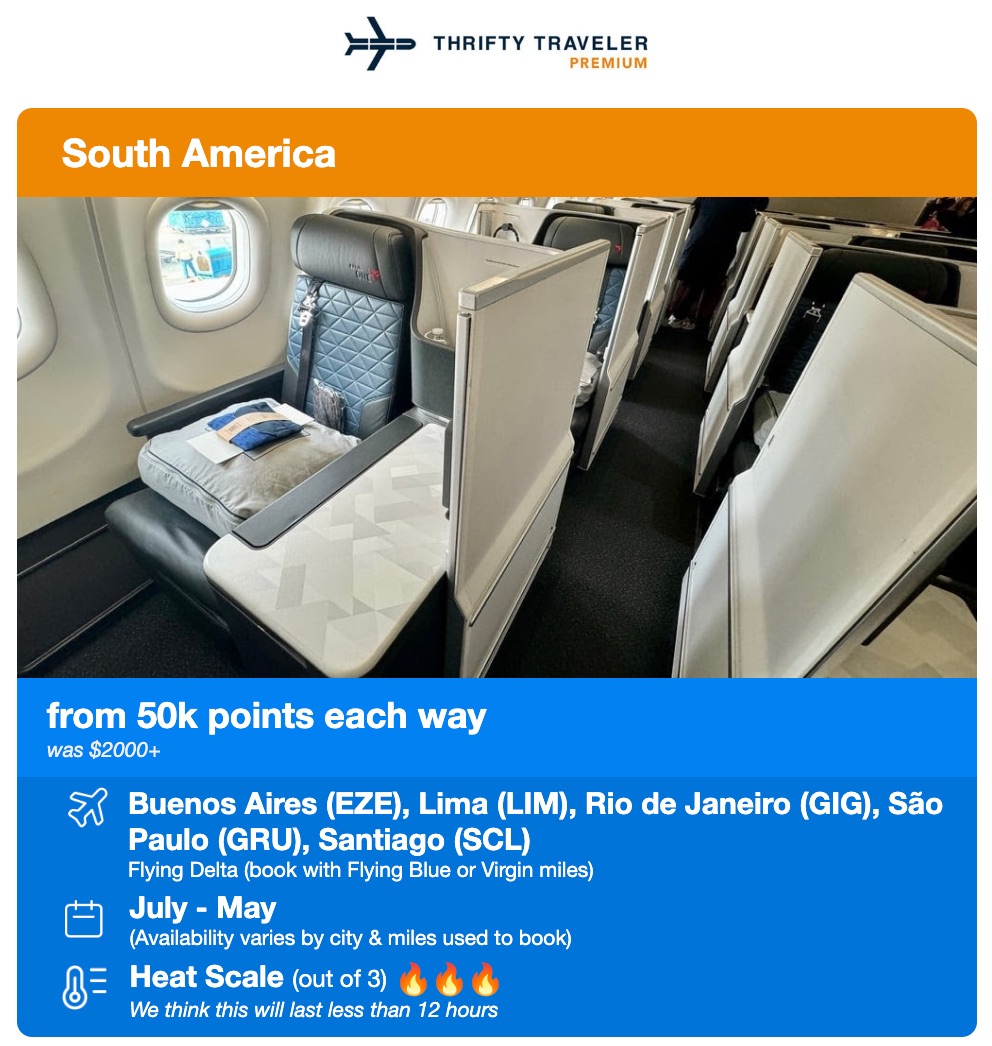 Save Your SkyMiles: Book Delta Flights with this Workaround for Fewer Points! 4 thrifty traveler premium deal in delta one to south america