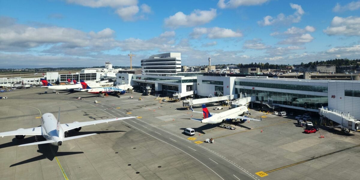 delta planes parked at airport gates