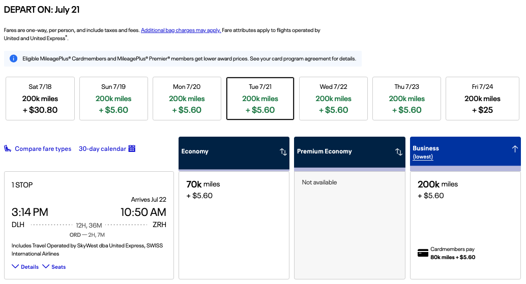 Airline Loyalty Used to Reward Flying, Now It Rewards Holding a Credit Card 4 DUH-ZRH United award without a credit card