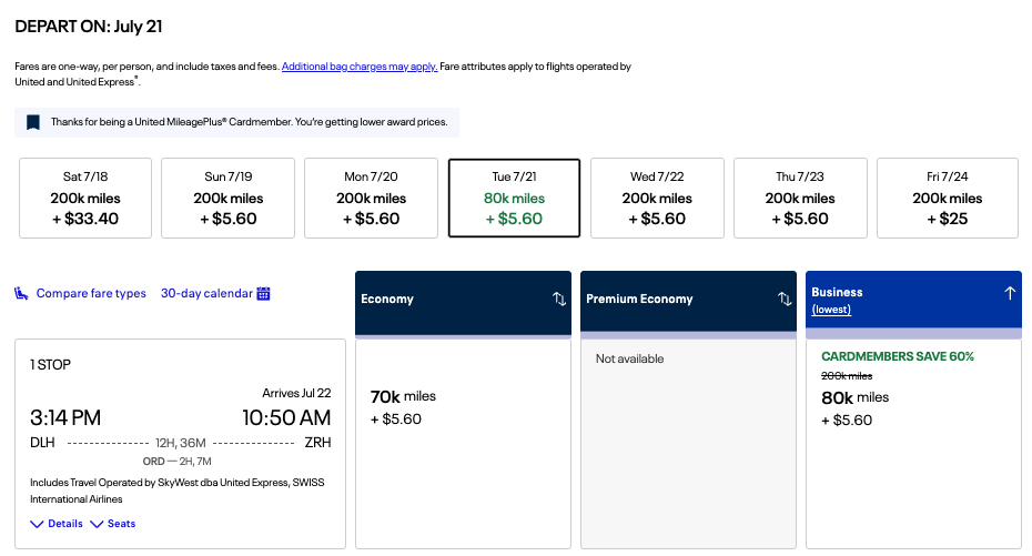 Airline Loyalty Used to Reward Flying, Now It Rewards Holding a Credit Card 3 DUH-ZRH United award with a co-branded credit card for 80K in business class