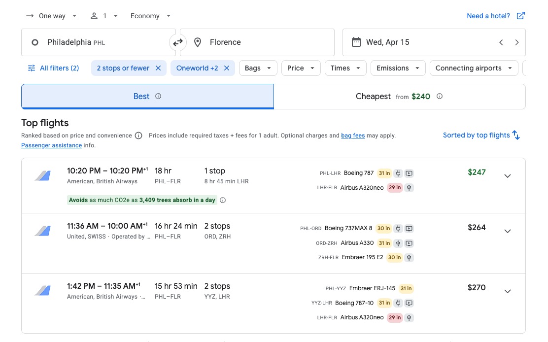 Are Airlines Ditching Higher One-Way Fares for International Flights? 4 Philadelphia to Florence fare