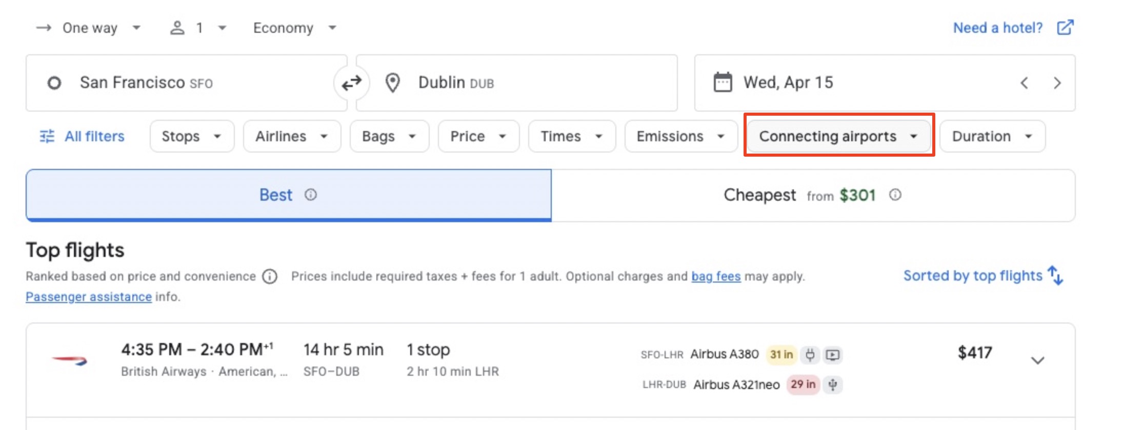 How to Take Cheaper One-Way Fares Abroad to the Next Level 18 Connecting Airports tab on Google Flights