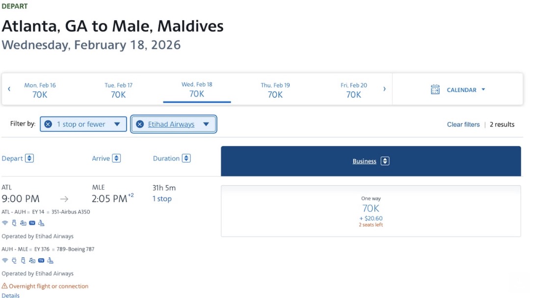 The Best AAdvantage Miles Deals ... That American Never Advertises 52 Atlanta to the Maldives business class AA miles
