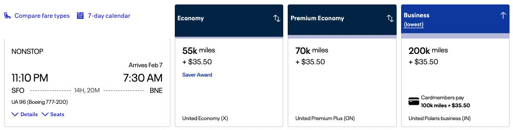The #1 Way to Find Better United MileagePlus Redemptions 32 United award SFO-BNE