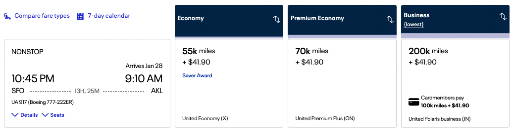 The #1 Way to Find Better United MileagePlus Redemptions 33 United award SFO-AKL