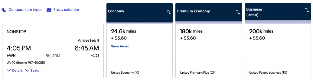 The #1 Way to Find Better United MileagePlus Redemptions 26 United award from EWR-FCO for 24,600 miles in economy