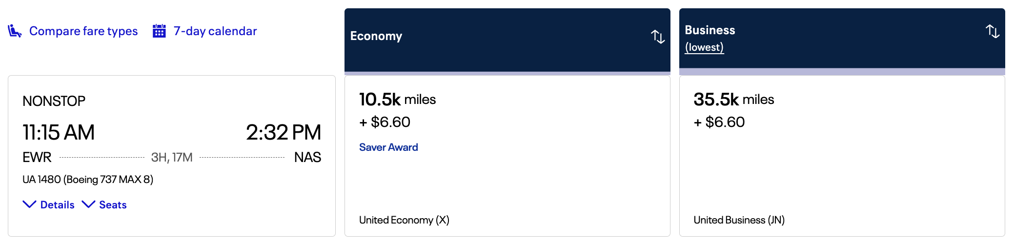The #1 Way to Find Better United MileagePlus Redemptions 28 United award EWR-NAS