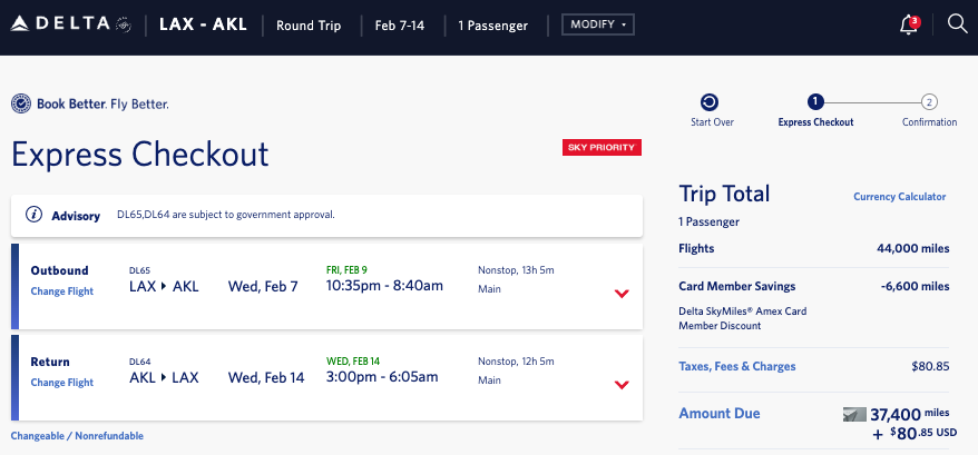 SkyMiles Aren't Worthless: 9 Tips to Maximize Your Delta Miles in 2026 19 Delta skymiles fare from lax to auckland for 37,400 delta skymiles