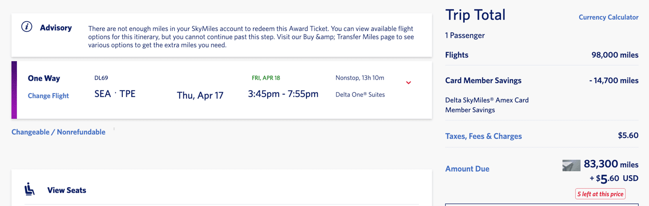 SkyMiles Aren't Worthless: 9 Tips to Maximize Your Delta Miles in 2026 20 delta fare from seattle to taipei for 83,300 skymiles
