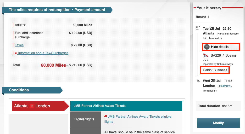 How to Book Award Tickets with Japan Airlines Miles 22 Atlanta to London on British Airways using JAL miles