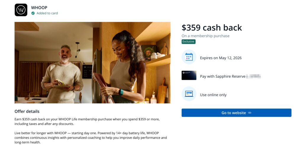 Chase Sapphire Cardholders: Get a Discounted (or Free!) WHOOP Fitness Membership 1 CSR WHOOP Chase Offer