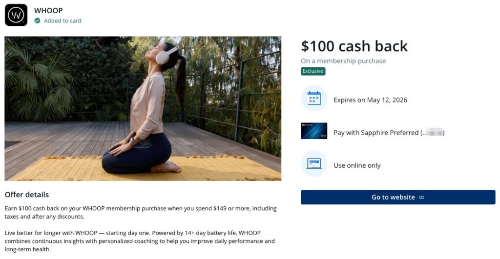 Chase Sapphire Cardholders: Get a Discounted (or Free!) WHOOP Fitness Membership 2 Chase Sapphire Preferred - Whoop Offer