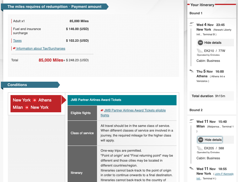How to Book Award Tickets with Japan Airlines Miles 25 Emirates open jaw flight with JAL miles