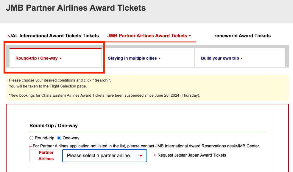How to Book Award Tickets with Japan Airlines Miles 18 JAL partner award search roundtrip or one-way