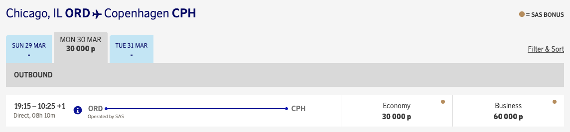 Get Up to 50% More Points With the Current List of Transfer Bonuses! 10 SAS EuroBonus business class award from ORD-CPH for 60,000 points