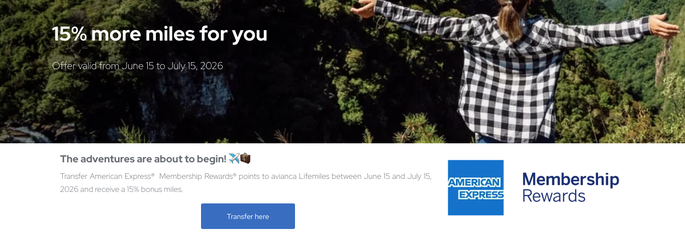 New: Get a 15% Bonus Transferring Amex Points to Avianca LifeMiles 1 LifeMiles Amex 15% Transfer Bonus