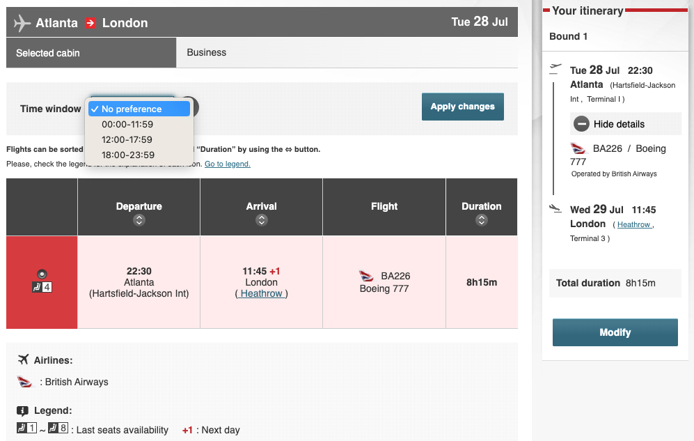 How to Book Award Tickets with Japan Airlines Miles 21 ATL-LHR JAL search