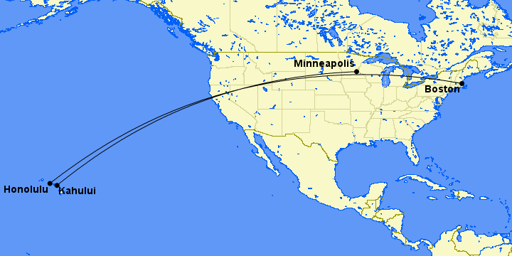 Aloha Again: Delta is Adding Nonstops from Minneapolis to Maui 1 route map from minneapolis to maui and boston to honolulu