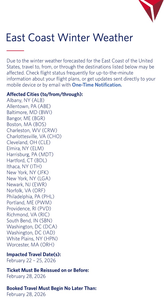 East Coast Blizzard Causes 11K+ Cancellations: When Will the Disruptions End? 4 delta weather waiver