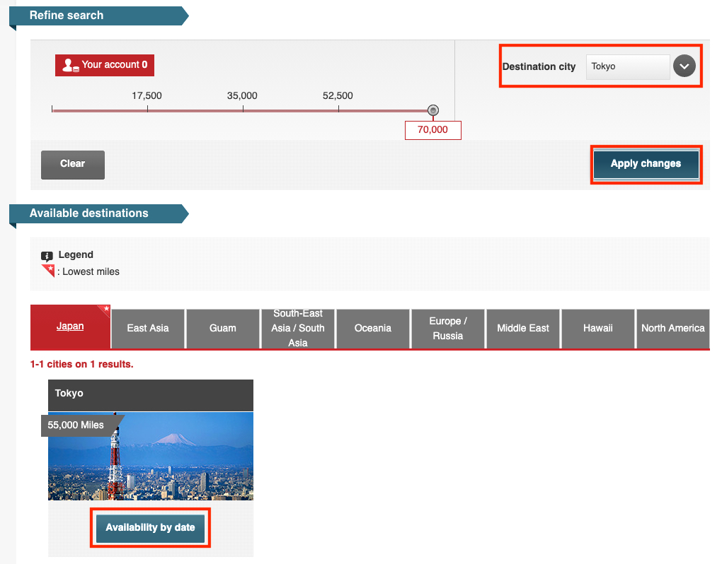 How to Book Award Tickets with Japan Airlines Miles 33 JAL award calendar refining search