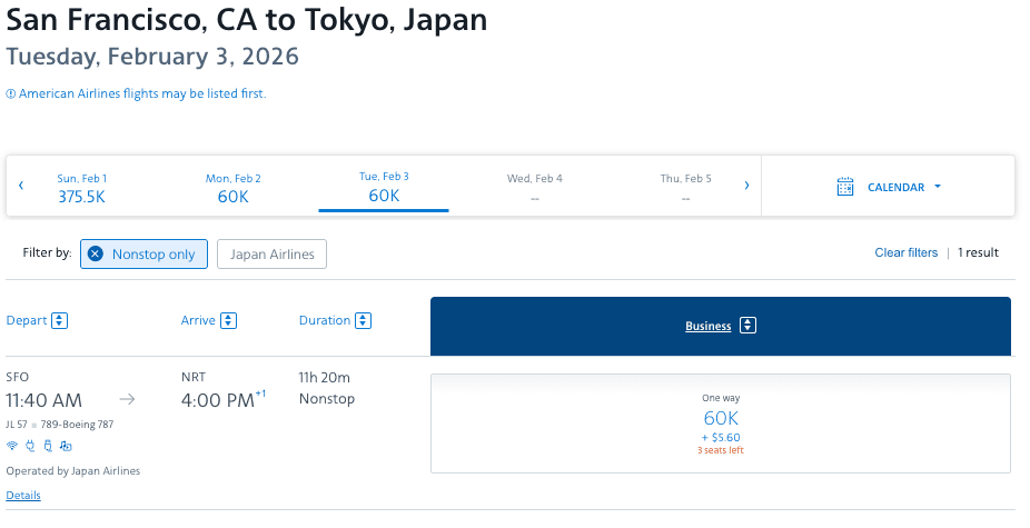 The World’s Best Business & First Class Flights - And How to Book Them on Points 19 japan airlines business class redemption for 60,000 miles