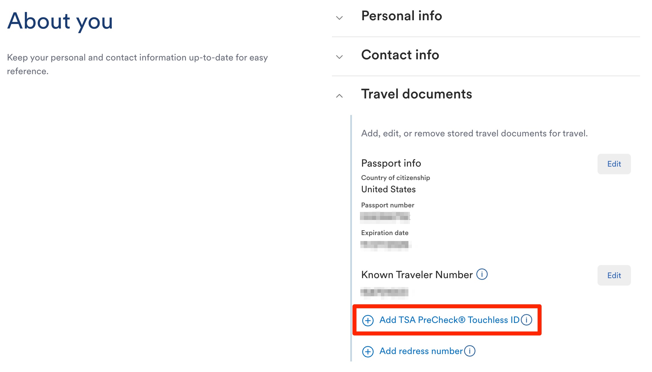 Add TSA PreCheck Toucless ID - Alaska Airlines