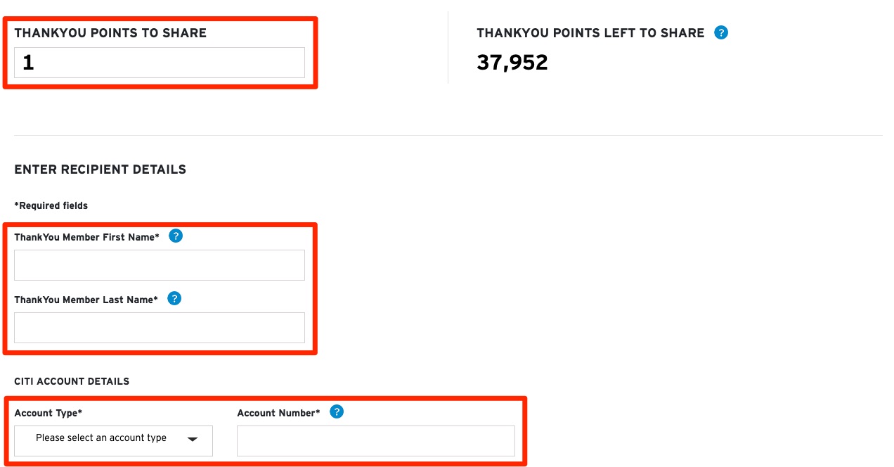 Citi to Kill Off Its Customer-Friendly 'ThankYou Points Sharing' Feature 3 Citi ThankYou Points Sharing cardmember info