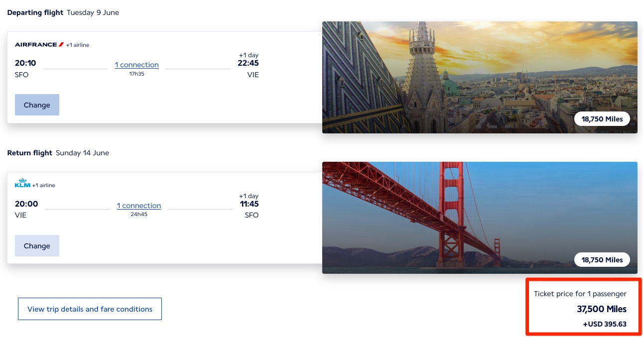 Ouch: Air France/KLM Hikes Fees on Award Tickets by 40% 2 Flying Blue award fees SFO-VIE of $396 after an increase in fuel surcharges.