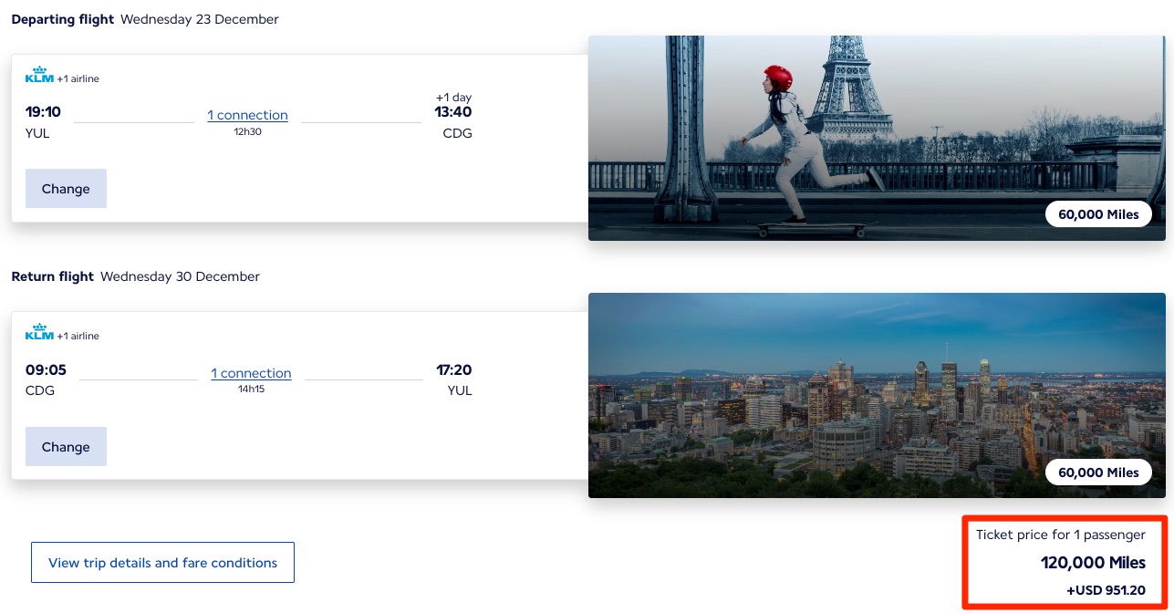 Ouch: Air France/KLM Hikes Fees on Award Tickets by 40% 5 Flying Blue YUL-CDG business class award for 120,000 miles and $951
