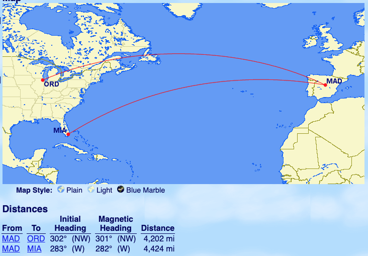 Book Now: Iberia’s Beloved Chicago Award Sweet Spot Is (Almost) Gone 2 GCMap of ORD-MAD and MIA-MAD