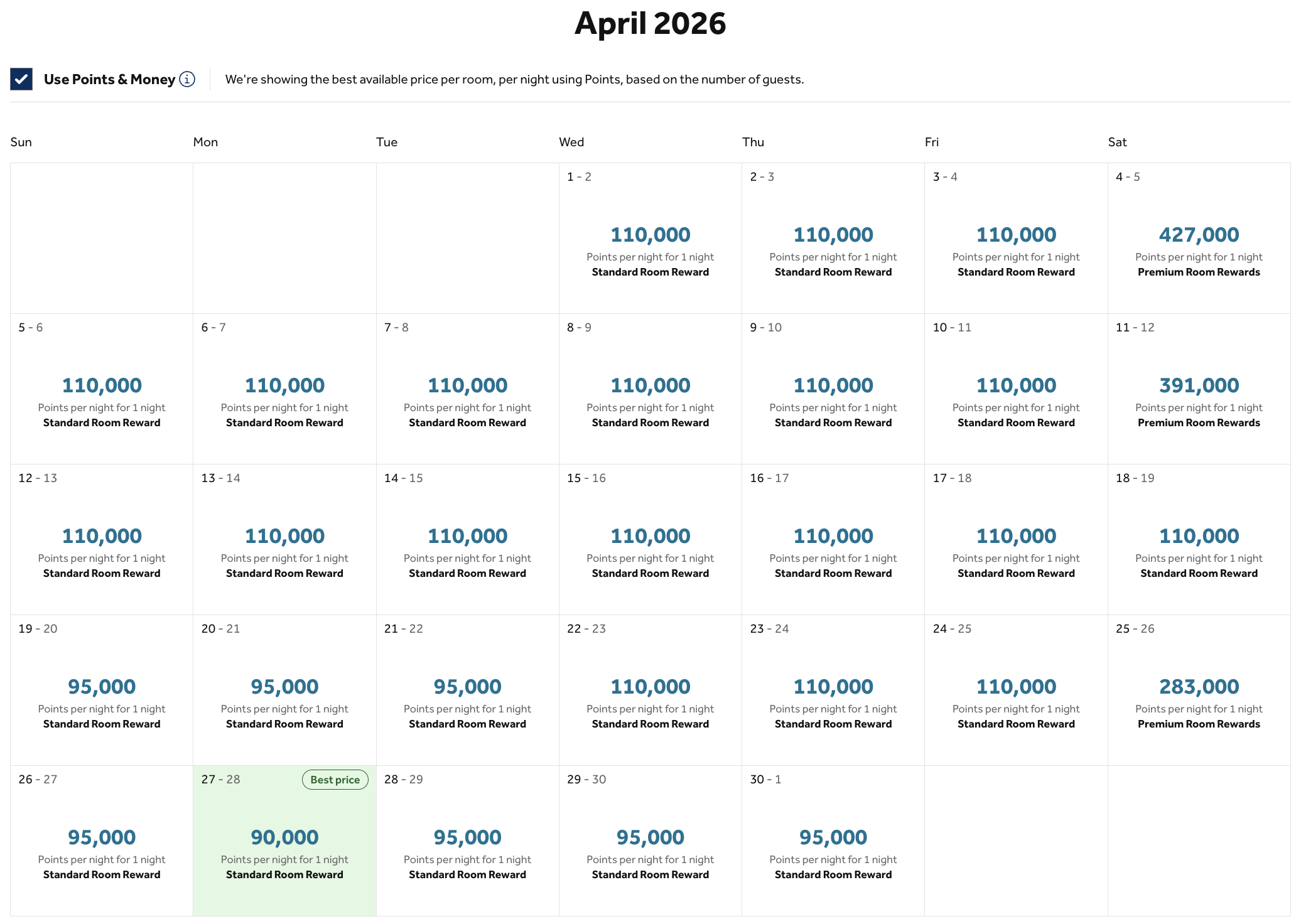 Déjà Vu: Hilton Raises (Some) Award Rates Again ... With a New Twist 1 Conrad Osaka award calendar for April 2026